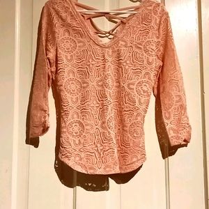 3/4 sleeve top with criss-cross back detail